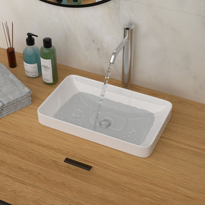 Semi Recessed Bathroom Sink With Countertop Vessel Design, 19" X 12" - White