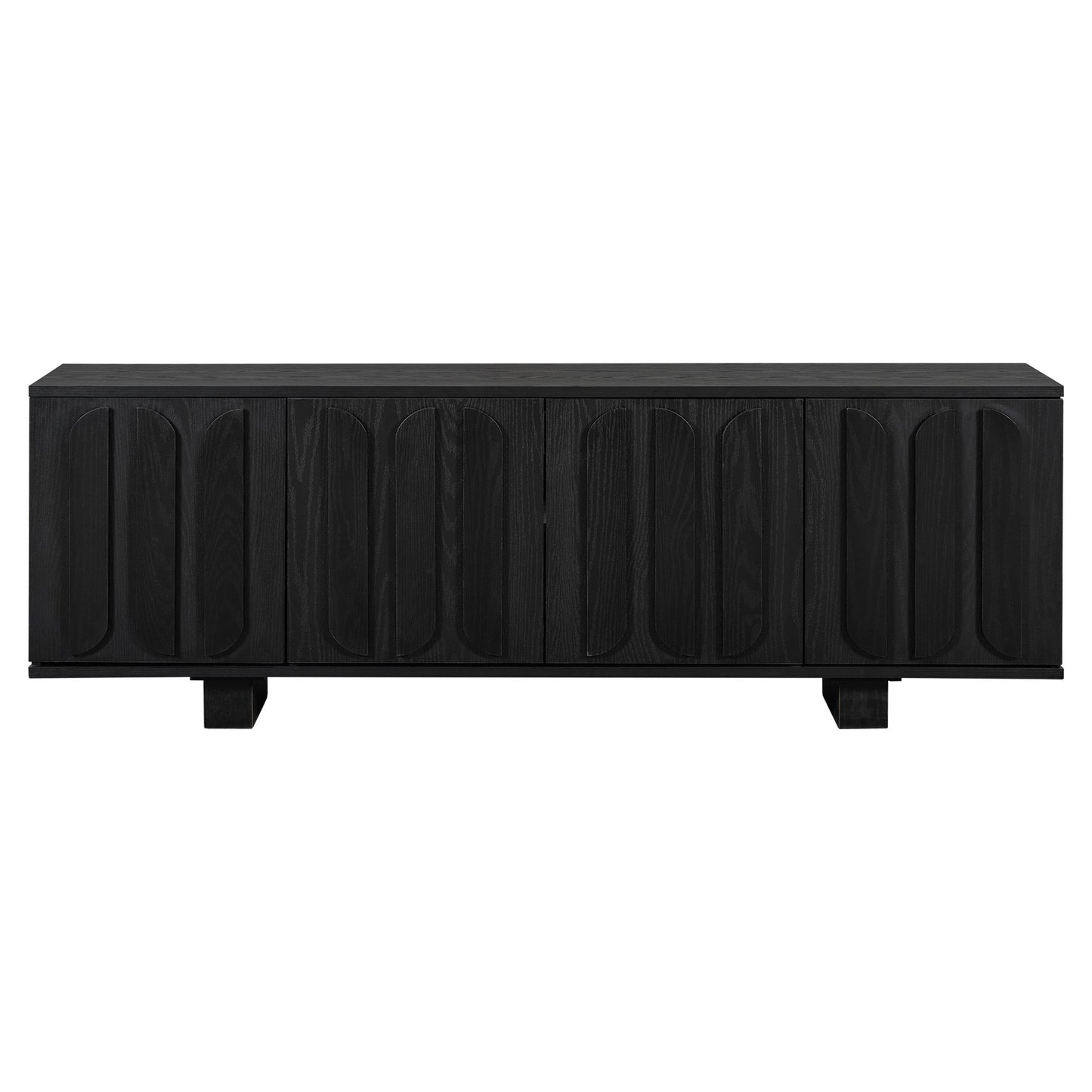 Farmhouse TV Stand, Storage Media Console With Adjustable Shelves & 3 Cable Holes
