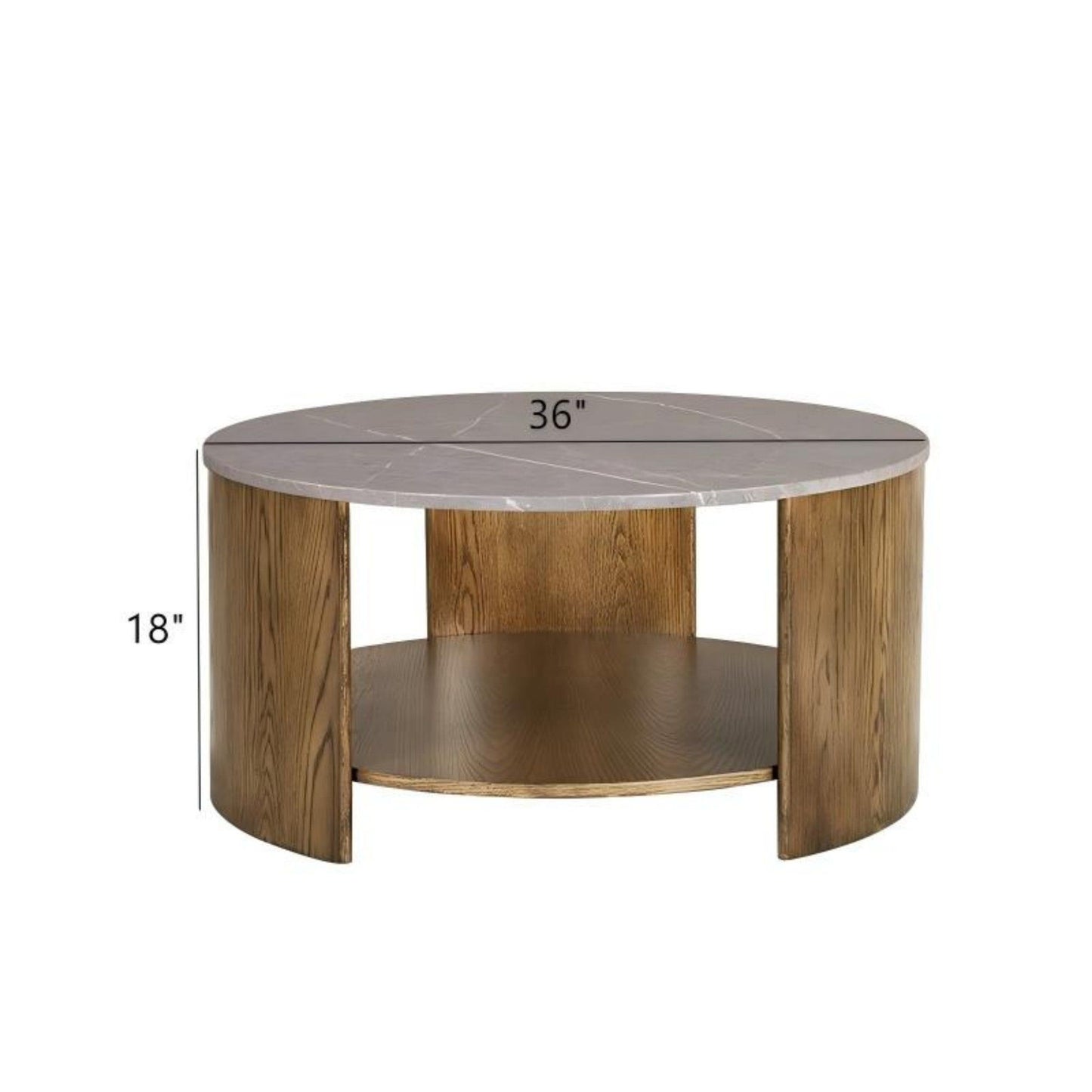 Keegan - Round Coffee Table With Shelf - Oak