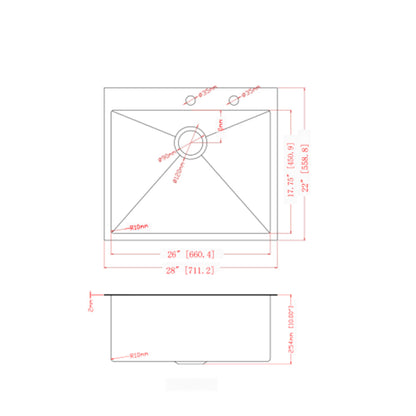 Drop In Kitchen Sink, 16 Gauge Stainless Steel, Single Bowl, Topmount Basin