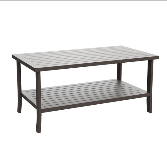 Rectangular Outdoor Coffee Table, 2 Tier All Weather Patio Table - Brown