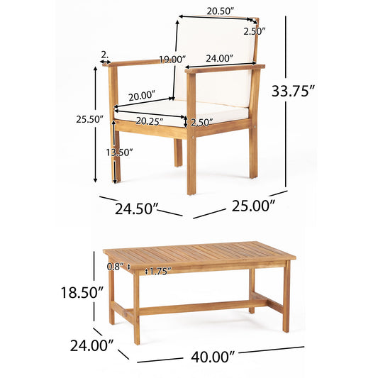 3 Piece Patio Set With Slatted Design, 2 Club Chairs And Coffee Table - Brown