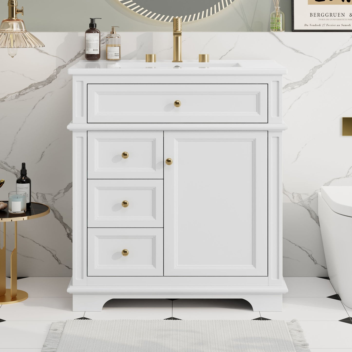 Freestanding Bathroom Vanity With Sink, Soft Closing Door, Tip Out Drawer
