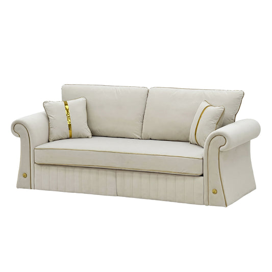 Sofa With Rolled Arms, 3 Seater Couch, Living Room Accent - Cream White
