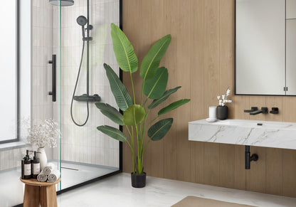 60" Tall, Artificial Plant, Bird Of Paradise Tree, Indoor, Faux, Fake, Floor, Greenery, Potted, Decorative - Green / Black