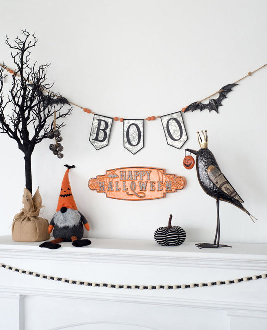 Iron Boo Banner With Bats, For Halloween Holiday Decor - Black / Gray / Orange