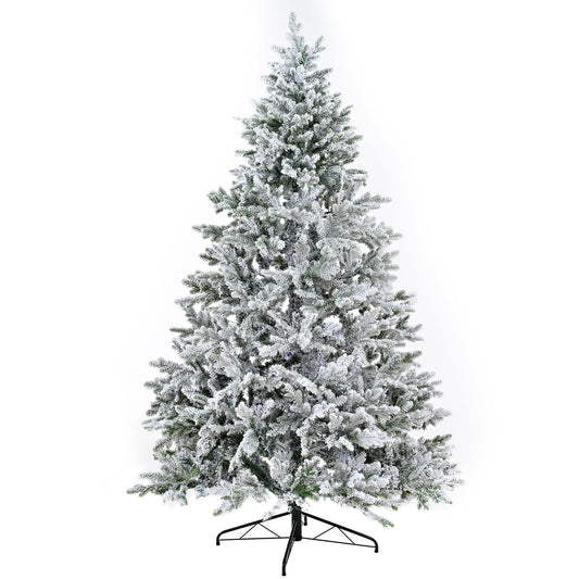 7Ft Snow Flocked Hinged Artificial Christmas Tree With Fluffy Branches And Snow Tips - White