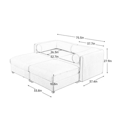 Contemporary Elegant White Chenille Sofa With Storage And Ottoman