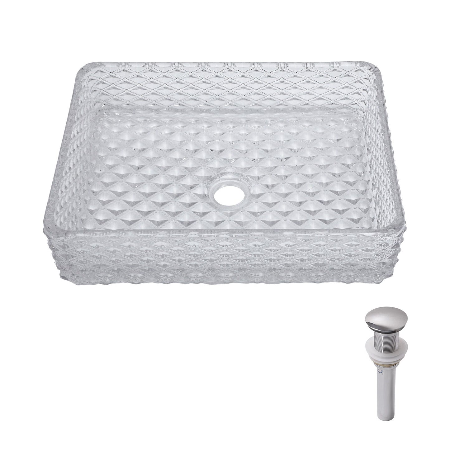 Rectangle Vessel Sink With Diamond Texture With Pop Up Drain (No Faucet) - White