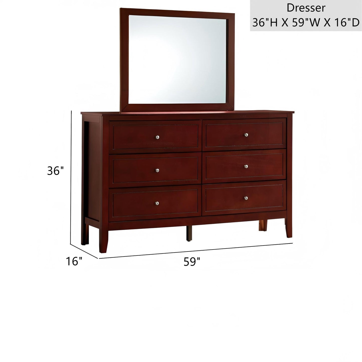 Daniel - Dresser, 6 Drawer Storage - Cherry
