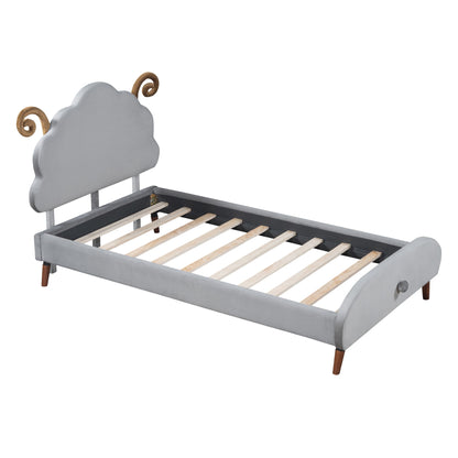 Upholstered Platform Bed With Sheep Shaped Headboard
