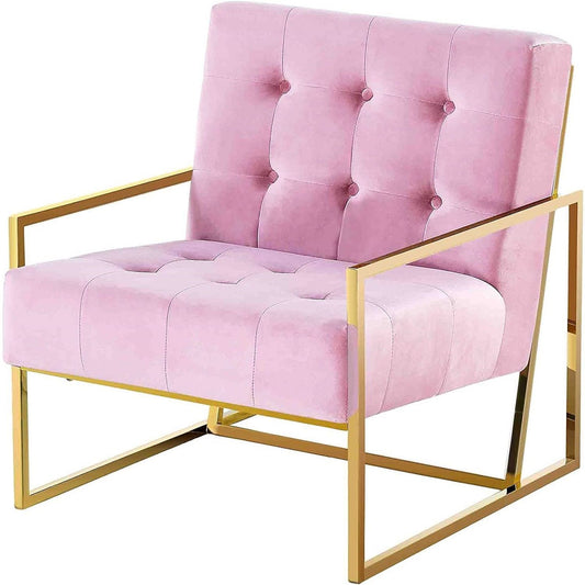 Tufted Accent Armchair With Frame For Living Room - Pink / Gold