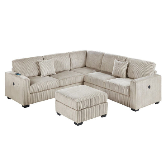 Upholstered L - Shaped 4 Piece Sectional Set With USB, Cocktail Ottoman