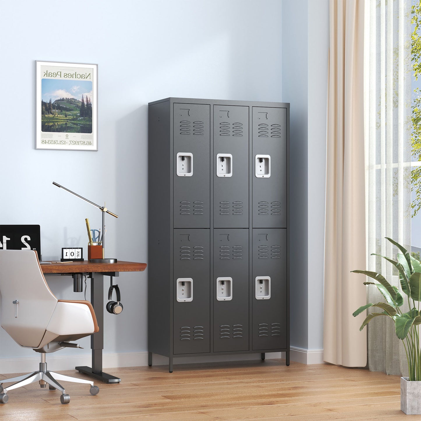 6 Door Lockers With Lock For Secure Storage - Black