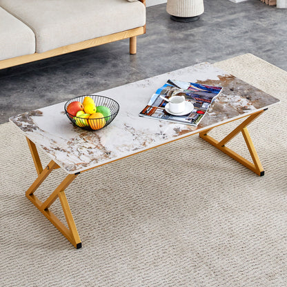 Coffee Table With A Natural And Smooth Marble Pattern On The Surface - Gold