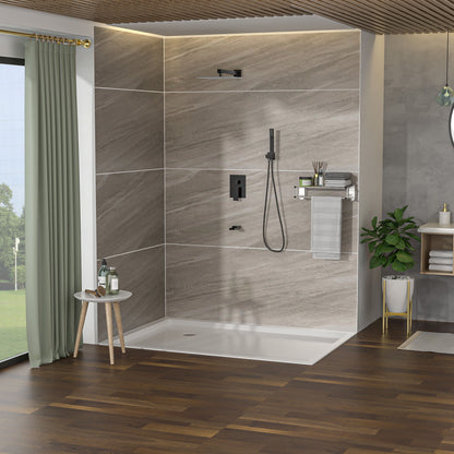 Wall Mounted Square Shower System With Waterfall Tub Spout And 12" Shower Head - Oil-Rubbed Bronze