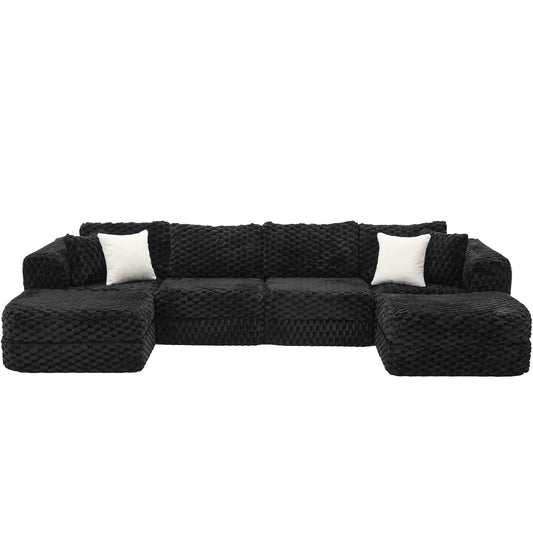 Modular Sectional Sofa, Boneless Couch With 2 Movable Ottomans