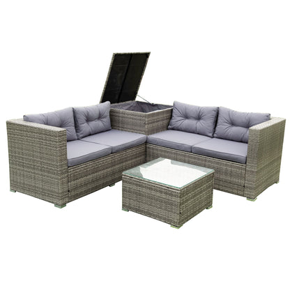 4 Piece Patio Sectional Wicker Rattan Outdoor Furniture Sofa Set With Storage Box