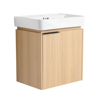 Wall Mounted Bathroom Vanity With Ceramic Sink And Storage Cabinet