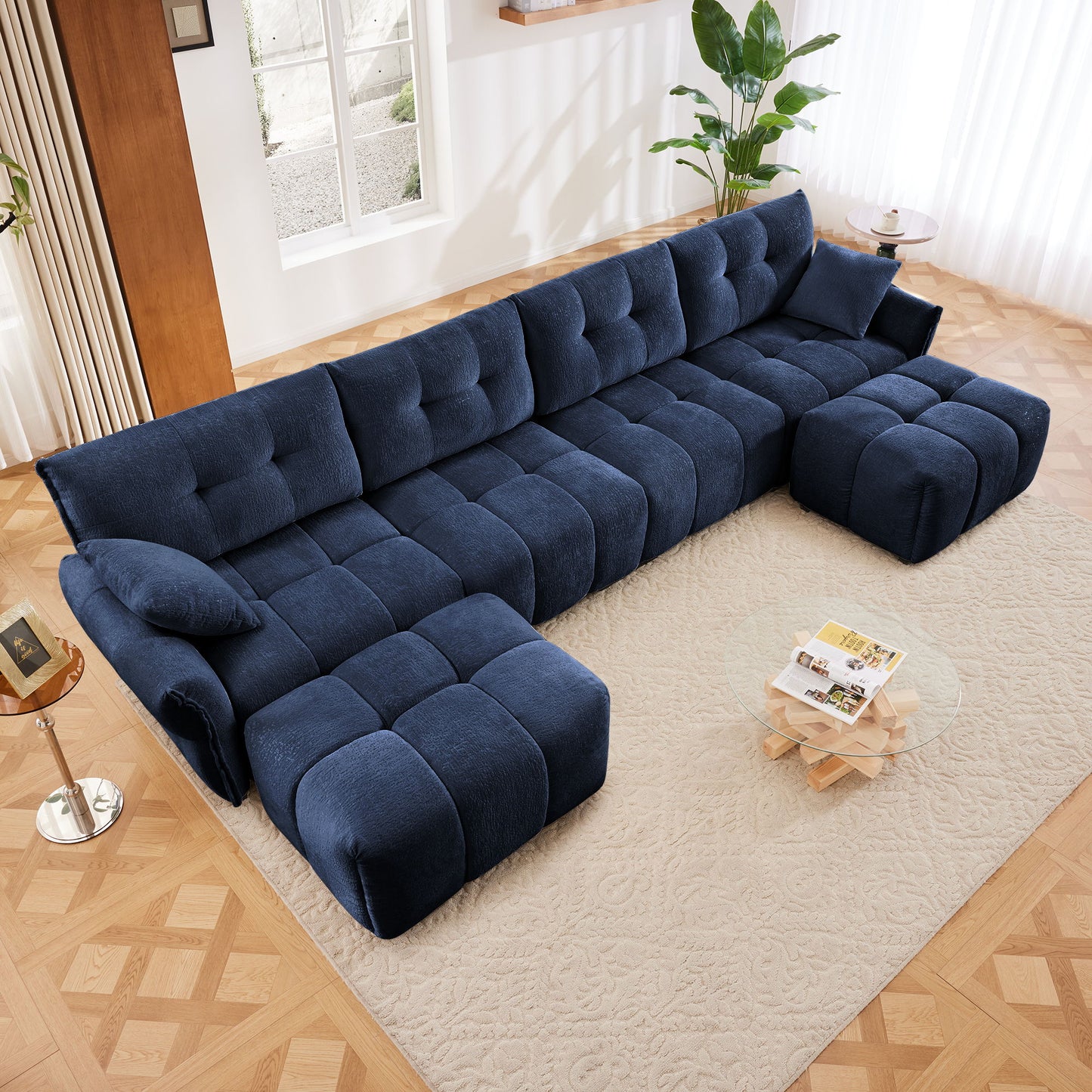 Sofa Set With Ottoman And Pillows, Textured, High Resilience Cushions