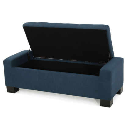 Empower - Button Tufted Waffle Upholstered Storage Ottoman With Wood Legs - Navy Blue