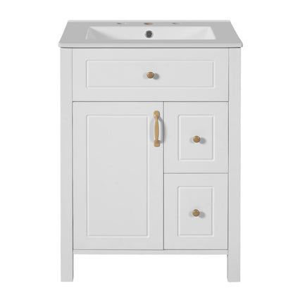 Elegant Bathroom Vanity With Ceramic Sink, Soft Close Doors And Drawers, Double Storage Racks