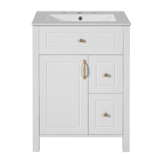 Elegant Bathroom Vanity With Ceramic Sink, Soft Close Doors And Drawers, Double Storage Racks