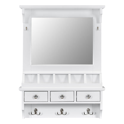 Floating Makeup Vanity With Big Mirror, Wall Mounted Storage Vanity With Drawers, Pockets & Hooks, Space Saving Decorative Home Organizer - White