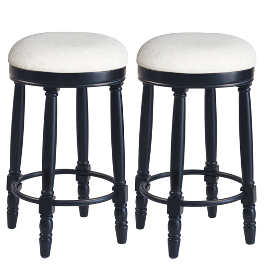 360° Swivel Wooden Barstools With Upholstered Seat, Counter Height (Set of 2)