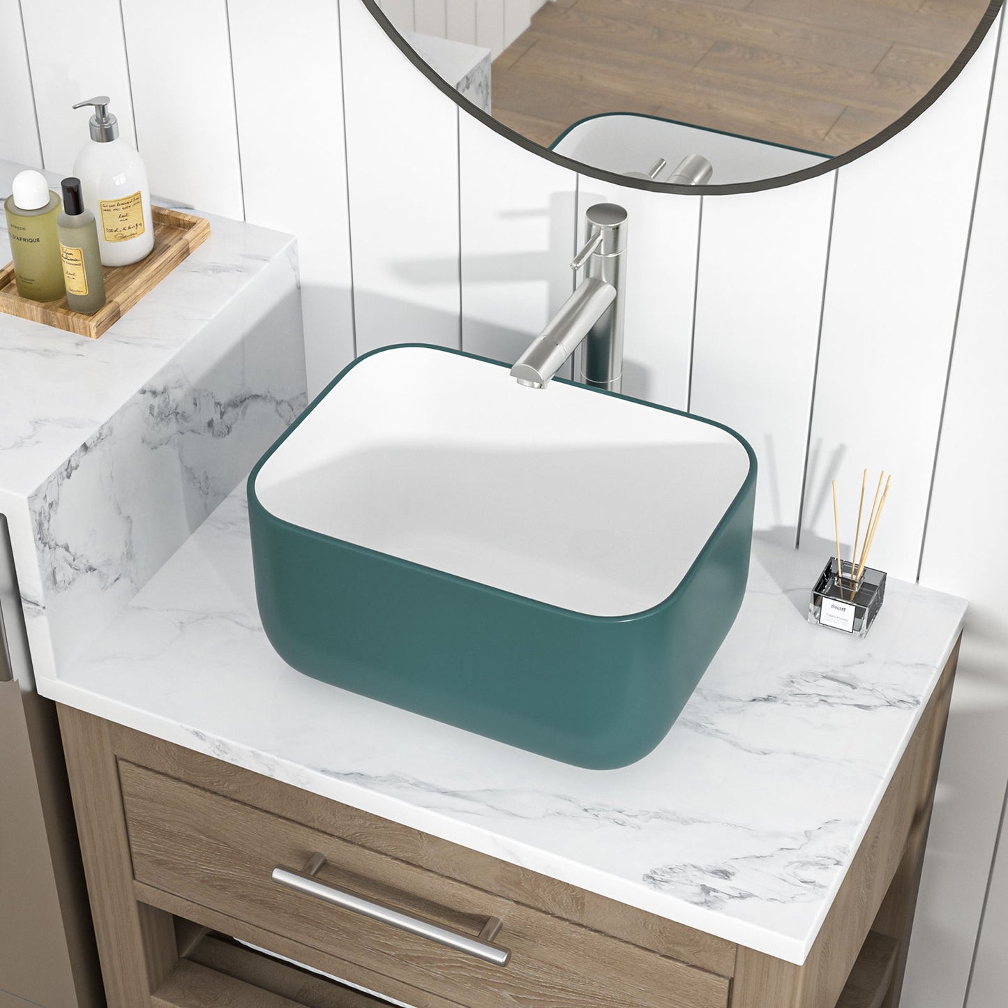 Square Vessel Bathroom Sink - Green