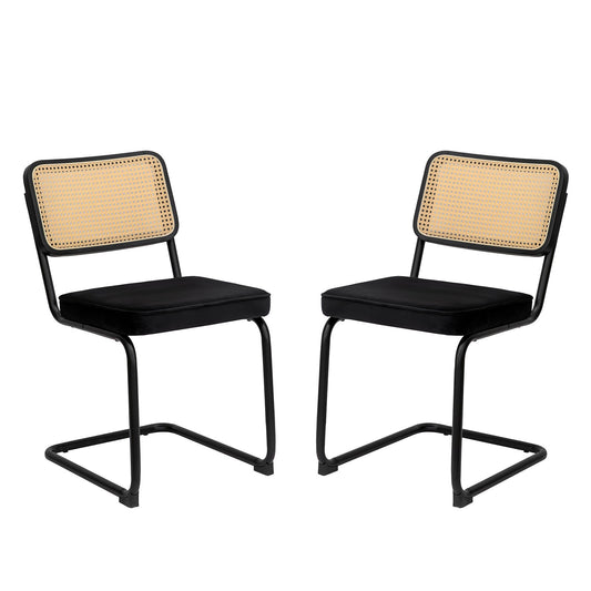 Rattan Side Accent Dining Chairs With Painted Legs (Set of 2)