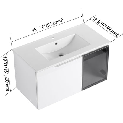 Wall Mounted Bathroom Vanity With Sink, 2 Soft Close Doors, Cabinet & Half Door