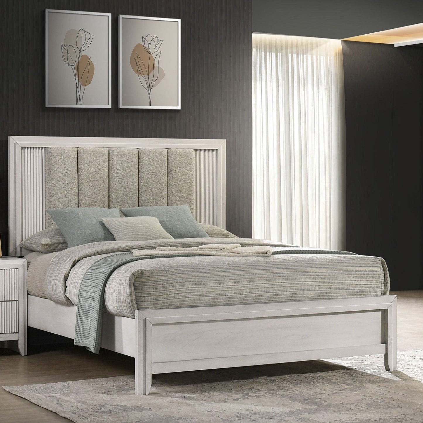 Plush Upholstered Headboard Framed Bed