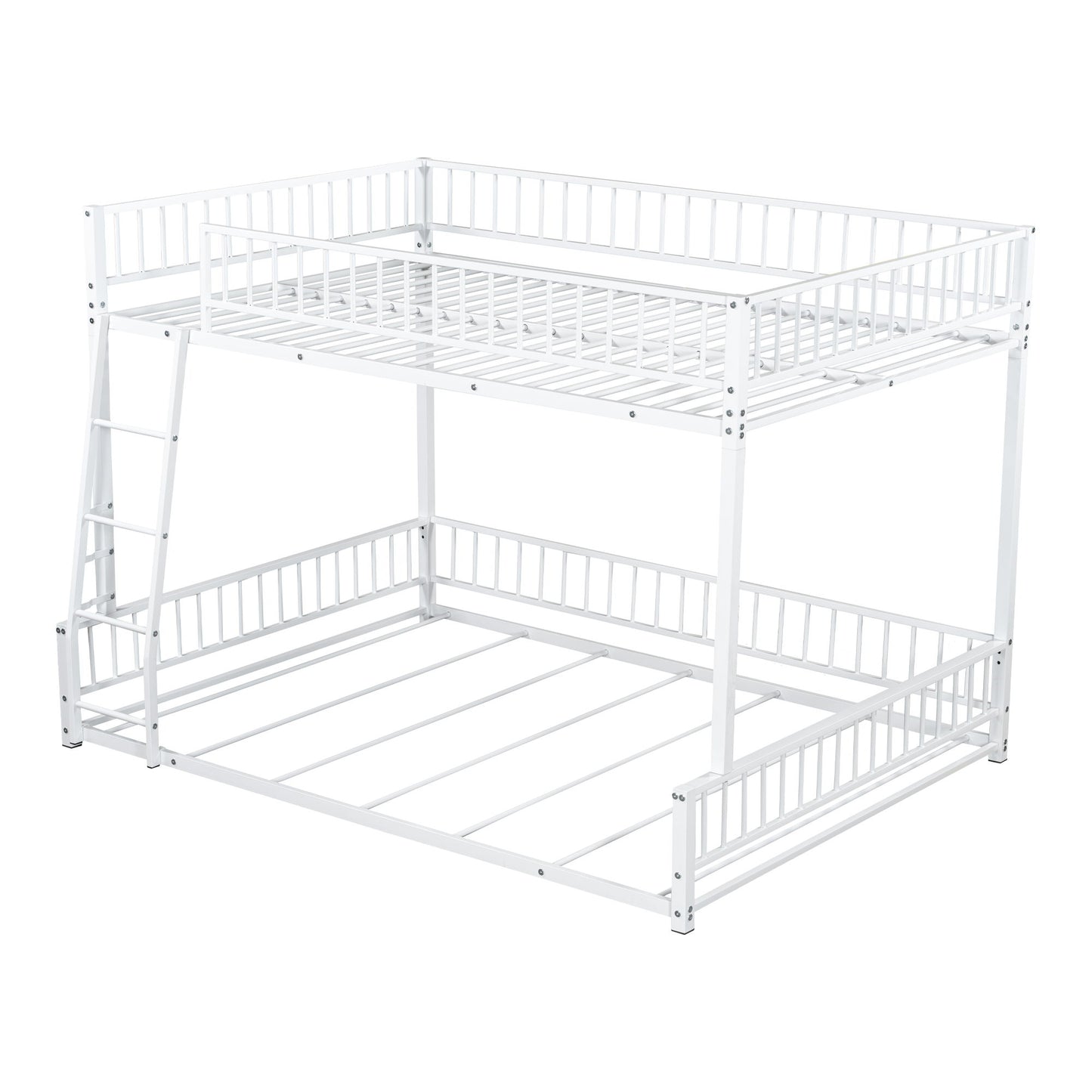 Bunk Bed Frame With Ladder And Safety Guardrails