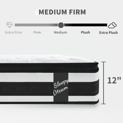 12" Breathable Hybrid Mattress, Memory Foam, Individual Pocket Springs