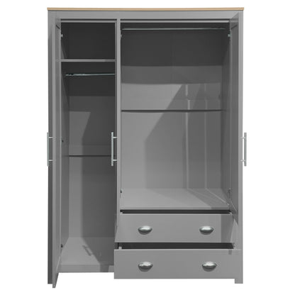 3 Door Storage Wardrobe With Cabinets And 2 Hanging Rods - Gray