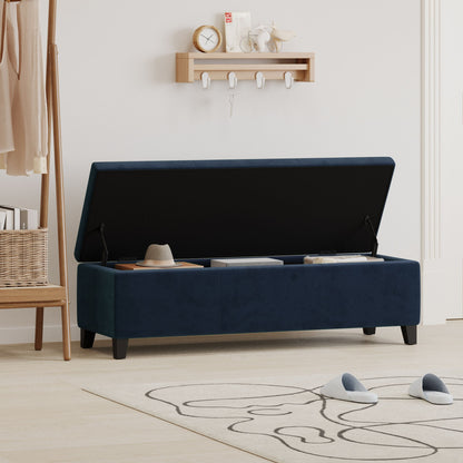 Velvet Storage Bench, Upholstered End Of Bed, Storage Ottoman Benches, Fabric Ottoman Bench With Large Storage Space For Living Room Entryway Bedroom - Dark Blue