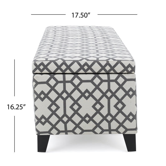 Quotient - Upholstered Storage Ottoman With Tapered Block Feet - Gray / White