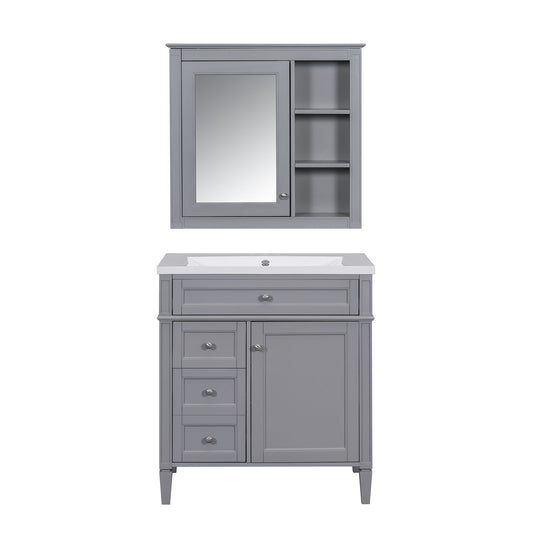 Bathroom Vanity With Medicine Cabinet, Royal Mirror Cabinet, Modern Bathroom Storage Cabinet With 2 Soft Closing Doors And 4 Drawers