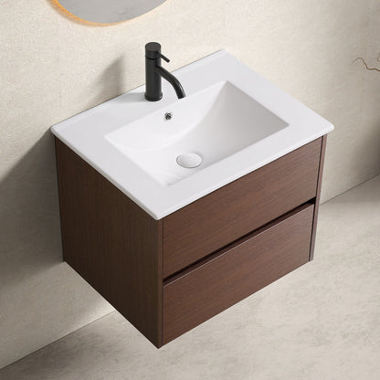 Wall-Mounted Bathroom Vanity, Soft-Close Drawer, Premium Slides - Black Brown