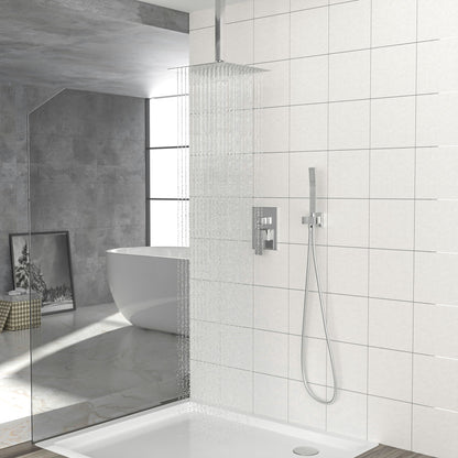 Dual Shower Head Ceiling Mount Square Rain Shower System With Adjustable Flow