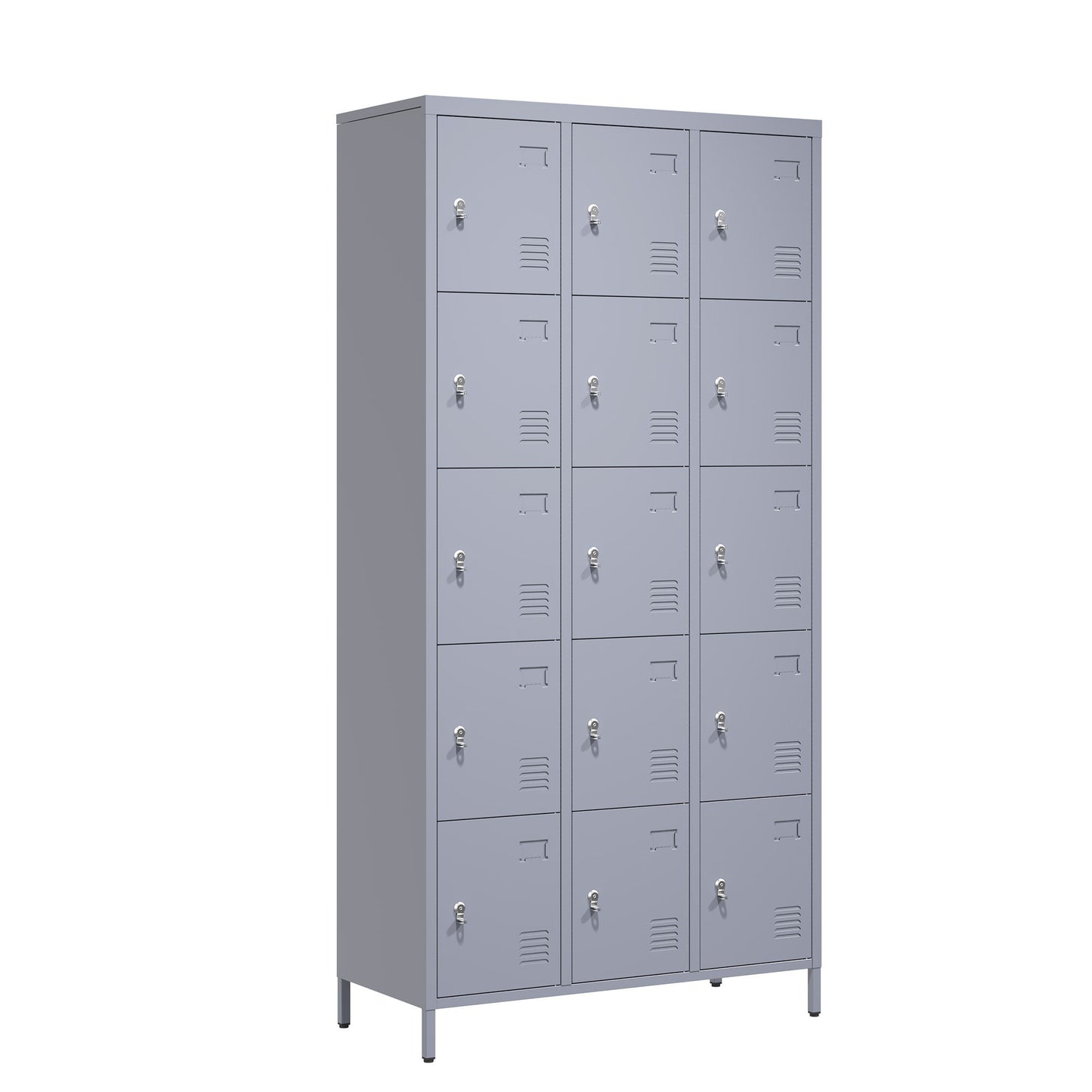 15 Door Lockers With Lock For Storage In Home, Gym, Office, And School - Gray