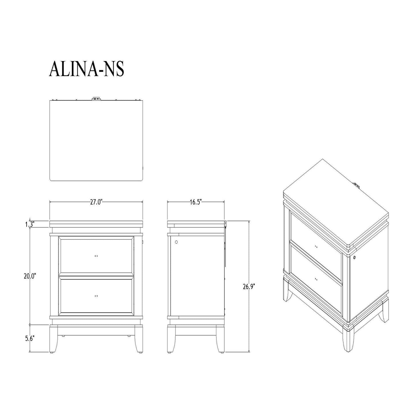 Adalid - Nightstand With Glittered Drawer Front And LED Lighting - White