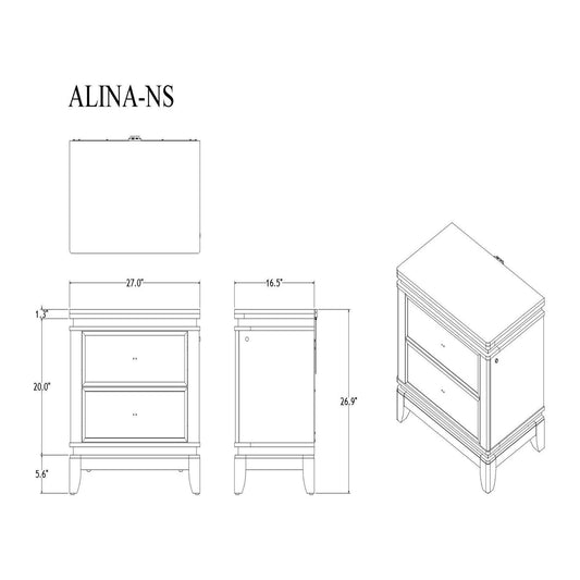 Adalid - Nightstand With Glittered Drawer Front And LED Lighting - White