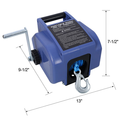 Reversible 12V Electric Trailer Winch For Boats Up To 6000 Lbs With Synthetic Rope And Extra Pulley Hook - Blue