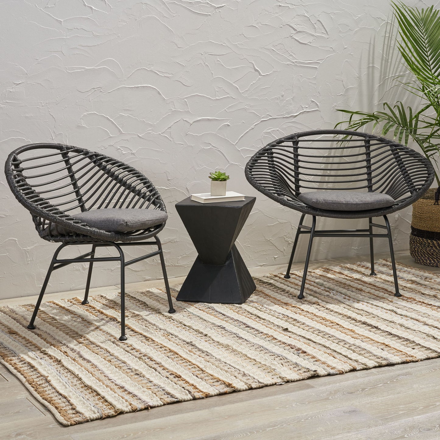 Cordella - Outdoor Woven Wicker Chairs With Cushions, (Set of 2)