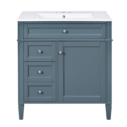 Bathroom Vanity With Top Sink, Storage Cabinet With 2 Drawers And Tip Out Drawer, Rectangular Design - Blue