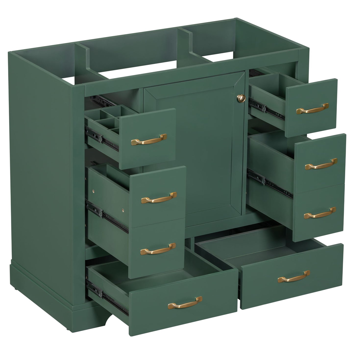 Modern Bathroom Vanity Base Only, 6 Drawer Storage With Adjustable Shelf