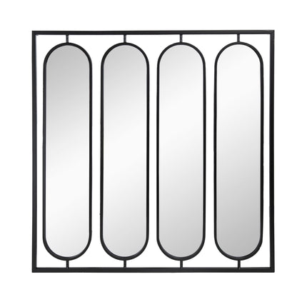 Large 4 Oval Wall Mirror With Square Frame, Home Decor For Living Room, Bedroom, Entryway, Office - Black