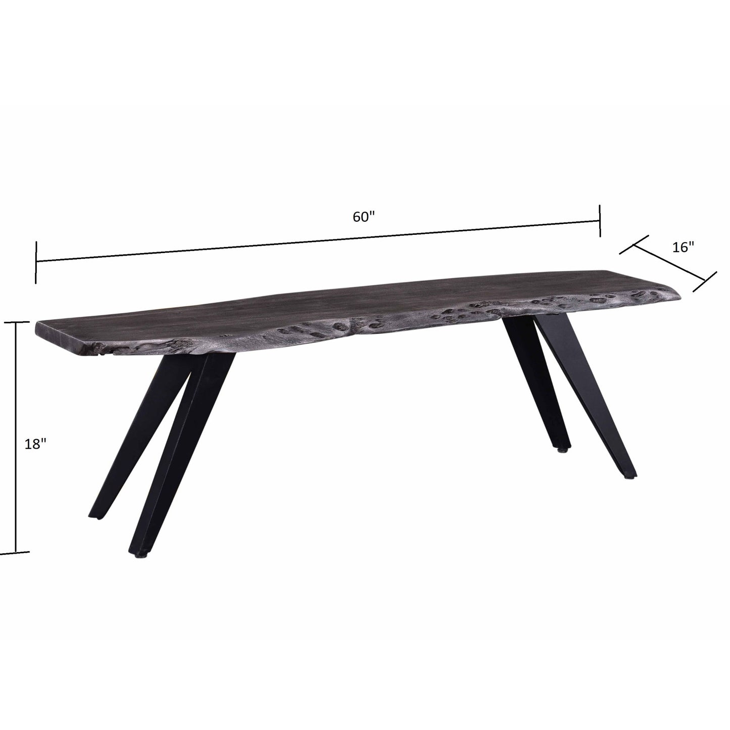 Modern Acacia Wood Dining Bench, Live Edge Design Accent Bench With Iron Legs - Black / Gray